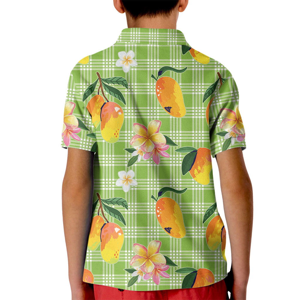 Aloha Hawaii Palaka Print Mango Plumeria Kid Polo Shirt Cool Mint LT7 - Polynesian Pride