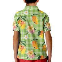 Aloha Hawaii Palaka Print Mango Plumeria Kid Polo Shirt Cool Mint LT7 - Polynesian Pride