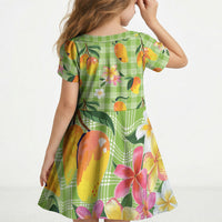 Aloha Hawaii Palaka Print Mango Plumeria Kid Short Sleeve Dress Cool Mint LT7 - Polynesian Pride