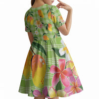 Aloha Hawaii Palaka Print Mango Plumeria Kid Short Sleeve Dress Cool Mint LT7 - Polynesian Pride