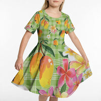 Aloha Hawaii Palaka Print Mango Plumeria Kid Short Sleeve Dress Cool Mint LT7 - Polynesian Pride