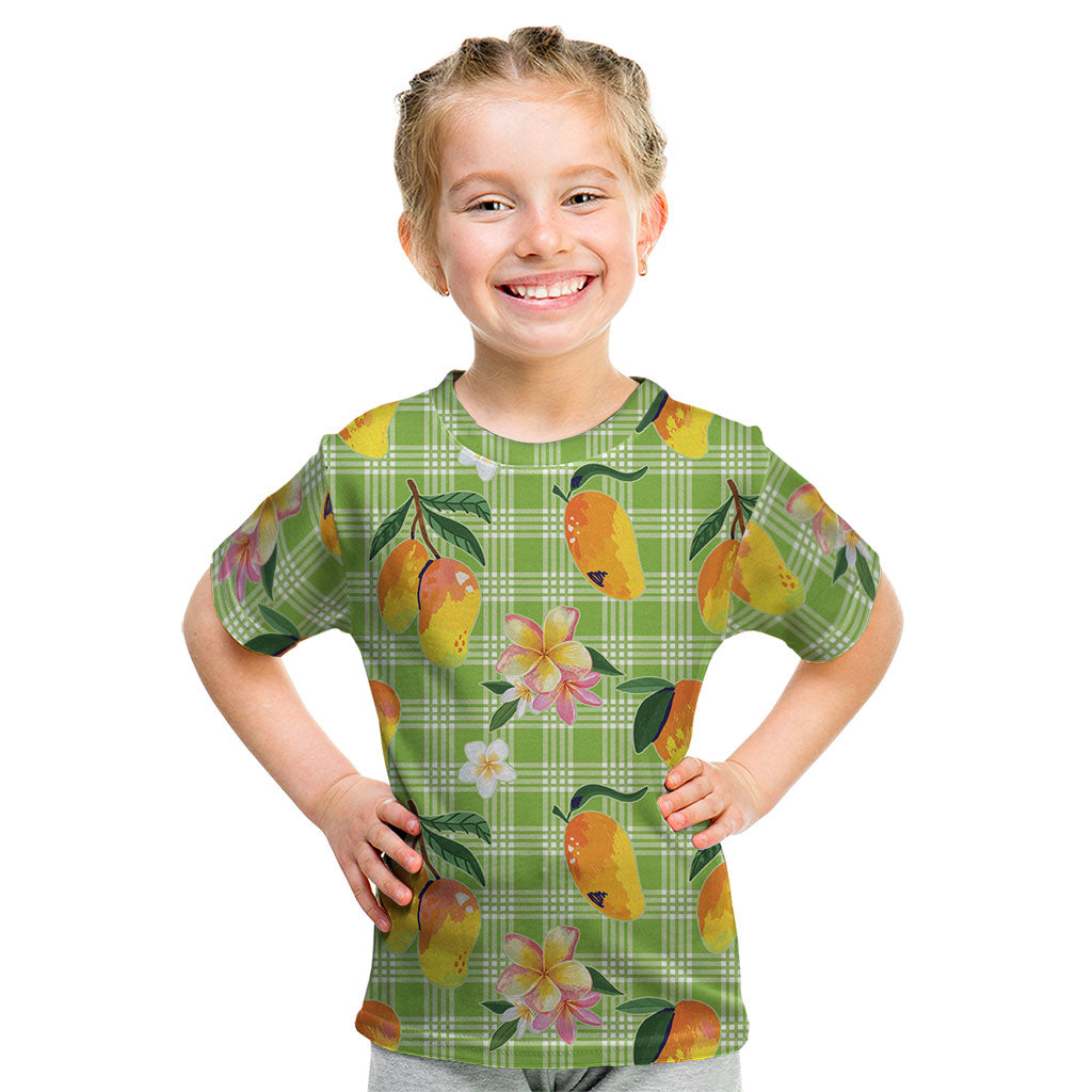 Aloha Hawaii Palaka Print Mango Plumeria Kid T Shirt Cool Mint LT7 Mint - Polynesian Pride