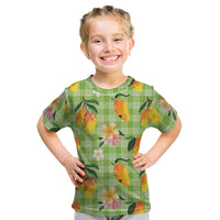 Aloha Hawaii Palaka Print Mango Plumeria Kid T Shirt Cool Mint LT7 Mint - Polynesian Pride