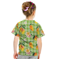 Aloha Hawaii Palaka Print Mango Plumeria Kid T Shirt Cool Mint LT7 - Polynesian Pride