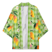 Aloha Hawaii Palaka Print Mango Plumeria Kimono Cool Mint LT7 Unisex Mint - Polynesian Pride