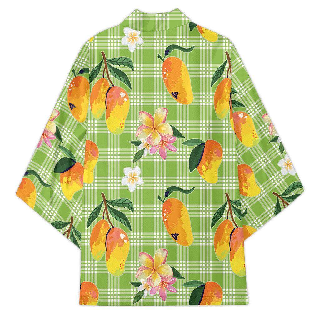 Aloha Hawaii Palaka Print Mango Plumeria Kimono Cool Mint LT7 - Polynesian Pride