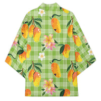 Aloha Hawaii Palaka Print Mango Plumeria Kimono Cool Mint LT7 - Polynesian Pride