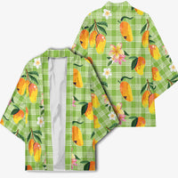 Aloha Hawaii Palaka Print Mango Plumeria Kimono Cool Mint LT7 - Polynesian Pride