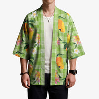 Aloha Hawaii Palaka Print Mango Plumeria Kimono Cool Mint LT7 - Polynesian Pride
