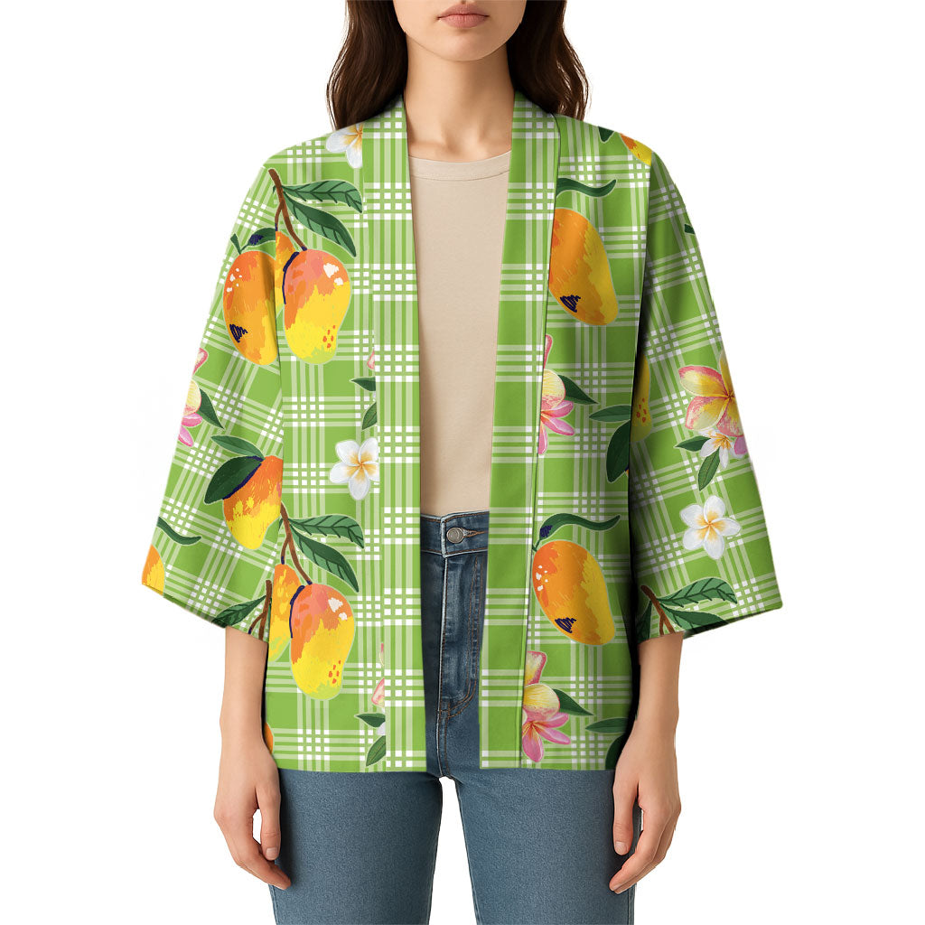 Aloha Hawaii Palaka Print Mango Plumeria Kimono Cool Mint LT7 - Polynesian Pride