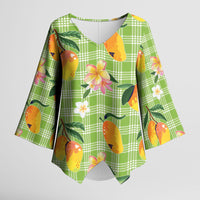 Aloha Hawaii Palaka Print Mango Plumeria Kimono Sleeve Blouse Cool Mint LT7 Female Mint - Polynesian Pride