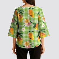 Aloha Hawaii Palaka Print Mango Plumeria Kimono Sleeve Blouse Cool Mint LT7 - Polynesian Pride