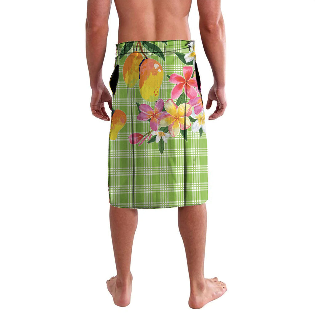Aloha Hawaii Palaka Print Mango Plumeria Lavalava Cool Mint LT7 - Polynesian Pride