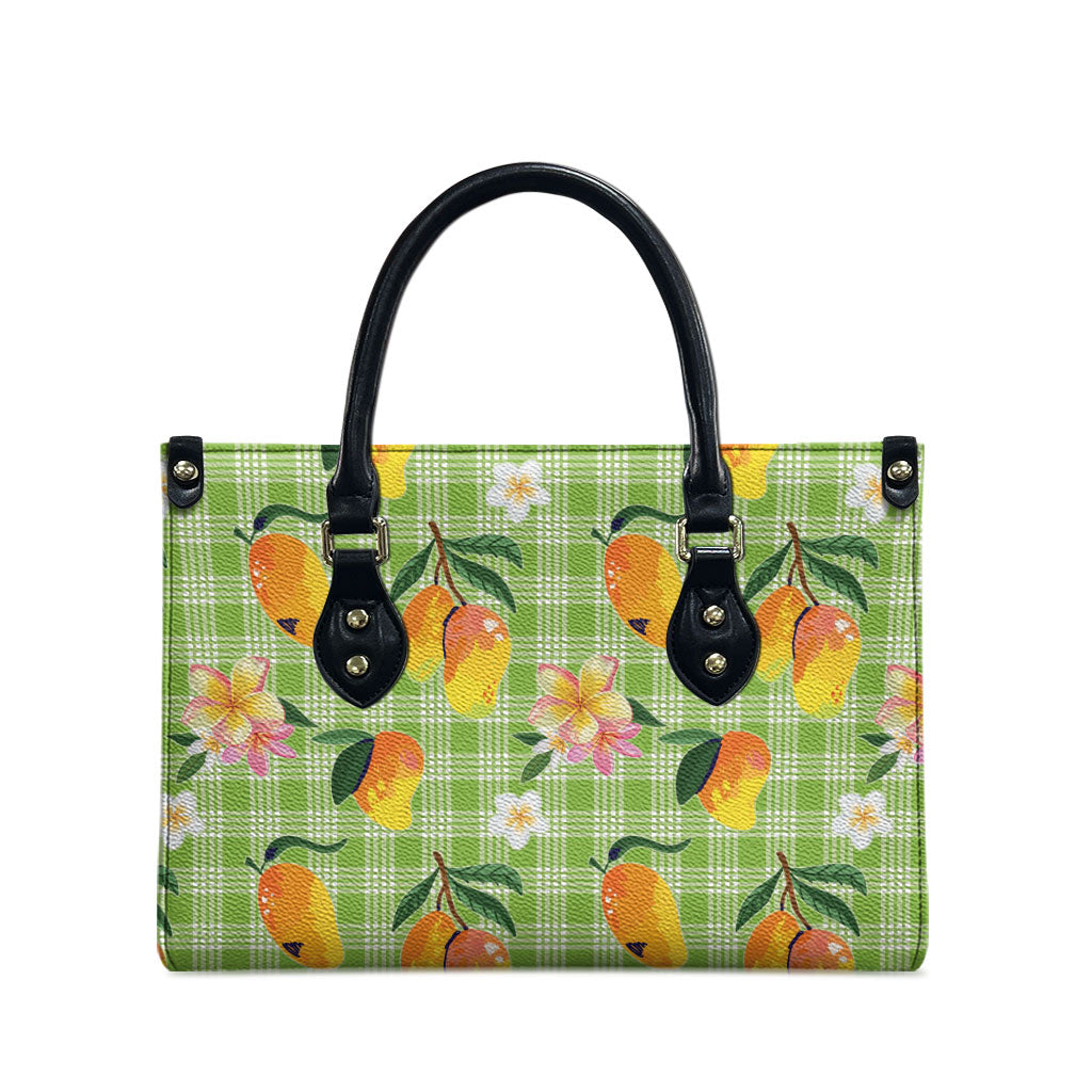 Aloha Hawaii Palaka Print Mango Plumeria Leather Bag Cool Mint LT7 - Polynesian Pride