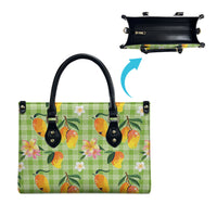 Aloha Hawaii Palaka Print Mango Plumeria Leather Bag Cool Mint LT7 - Polynesian Pride