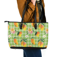 Aloha Hawaii Palaka Print Mango Plumeria Leather Tote Bag Cool Mint LT7 - Polynesian Pride