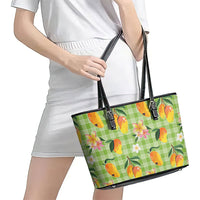 Aloha Hawaii Palaka Print Mango Plumeria Leather Tote Bag Cool Mint LT7 - Polynesian Pride