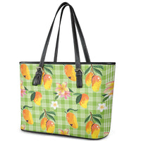 Aloha Hawaii Palaka Print Mango Plumeria Leather Tote Bag Cool Mint LT7 - Polynesian Pride