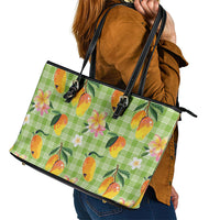 Aloha Hawaii Palaka Print Mango Plumeria Leather Tote Bag Cool Mint LT7 - Polynesian Pride