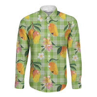 Aloha Hawaii Palaka Print Mango Plumeria Long Sleeve Button Shirt Cool Mint LT7 Unisex Mint - Polynesian Pride