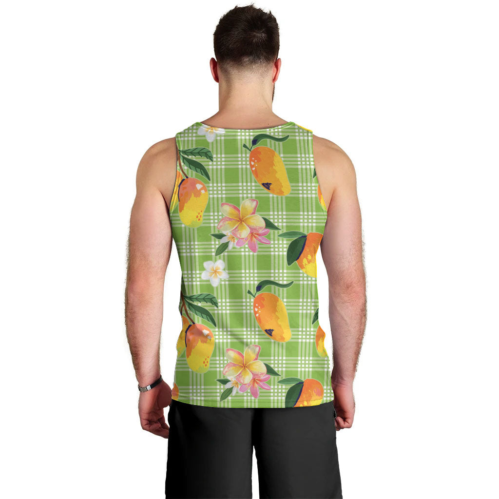 Aloha Hawaii Palaka Print Mango Plumeria Men Tank Top Cool Mint LT7 - Polynesian Pride