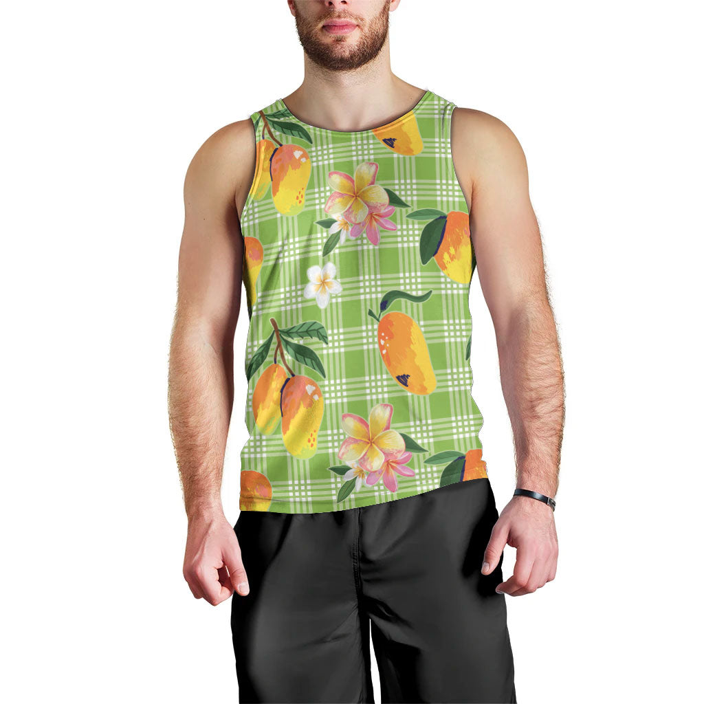 Aloha Hawaii Palaka Print Mango Plumeria Men Tank Top Cool Mint LT7 - Polynesian Pride