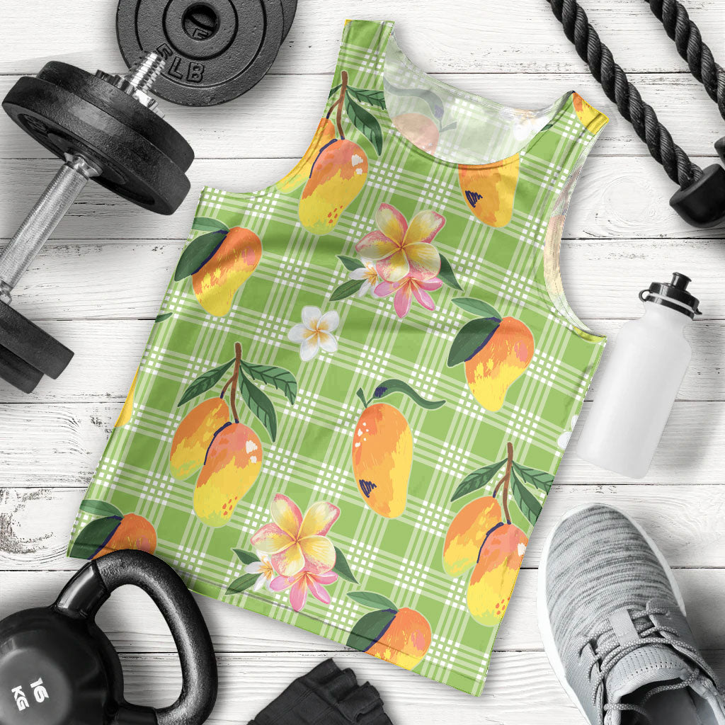 Aloha Hawaii Palaka Print Mango Plumeria Men Tank Top Cool Mint LT7 - Polynesian Pride
