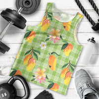 Aloha Hawaii Palaka Print Mango Plumeria Men Tank Top Cool Mint LT7 - Polynesian Pride