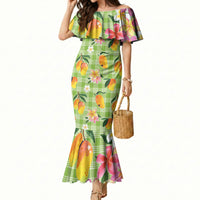 Aloha Hawaii Palaka Print Mango Plumeria Mermaid Dress Cool Mint LT7 Women Mint - Polynesian Pride