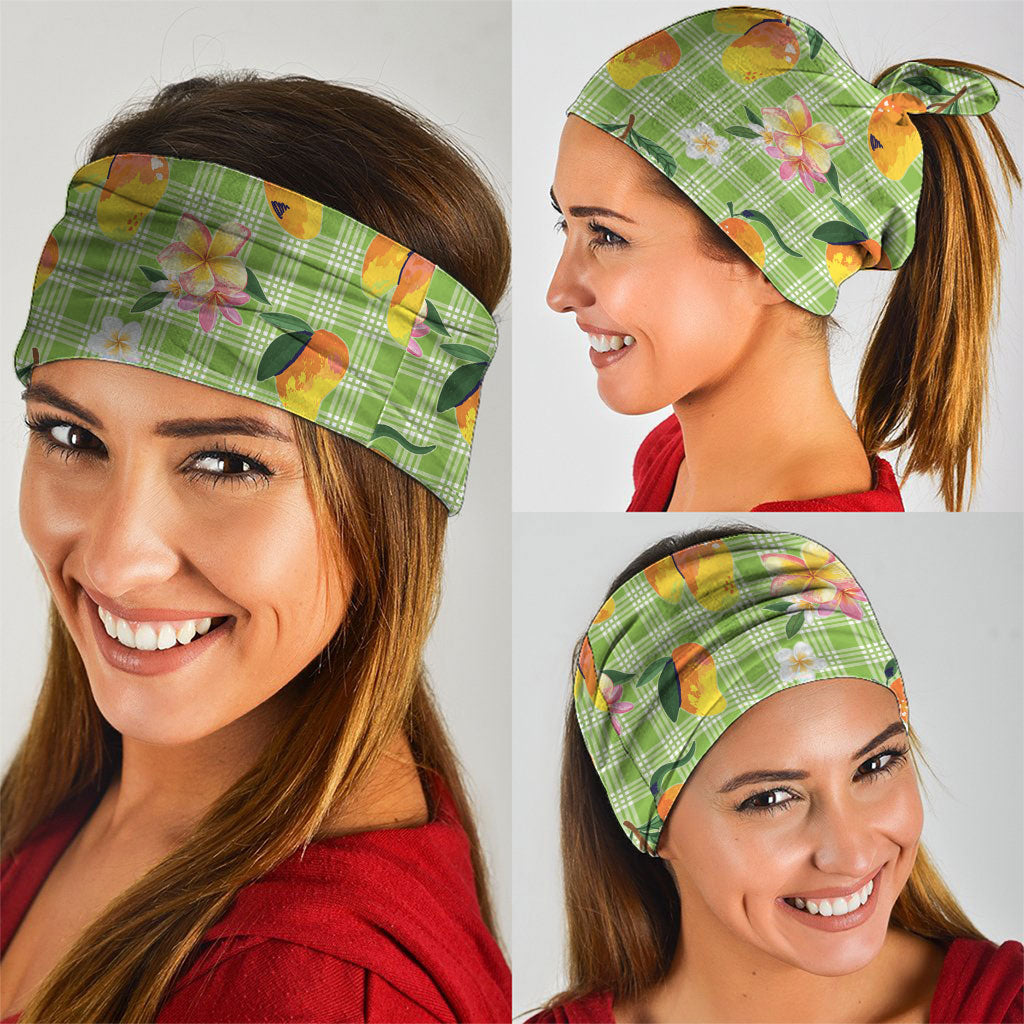 Aloha Hawaii Palaka Print Mango Plumeria Neck Gaiter Cool Mint LT7 - Polynesian Pride