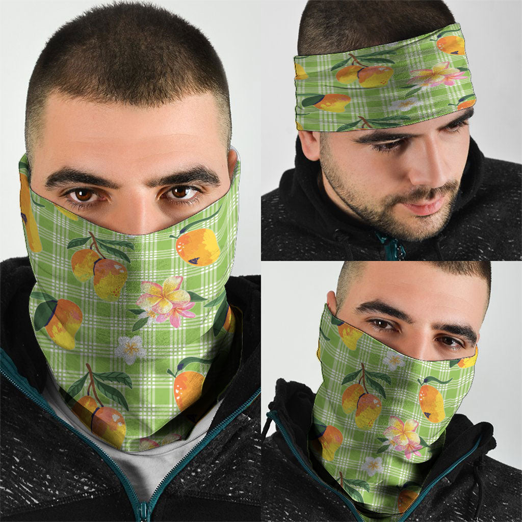 Aloha Hawaii Palaka Print Mango Plumeria Neck Gaiter Cool Mint LT7 - Polynesian Pride