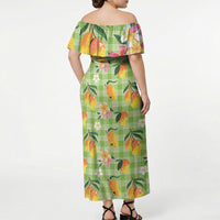 Aloha Hawaii Palaka Print Mango Plumeria Off Shoulder Maxi Dress Cool Mint LT7 - Polynesian Pride