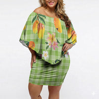 Aloha Hawaii Palaka Print Mango Plumeria Off Shoulder Short Dress Cool Mint LT7 Women Mint - Polynesian Pride