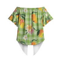 Aloha Hawaii Palaka Print Mango Plumeria Off Shoulder Wrap Waist Top Cool Mint LT7 - Polynesian Pride