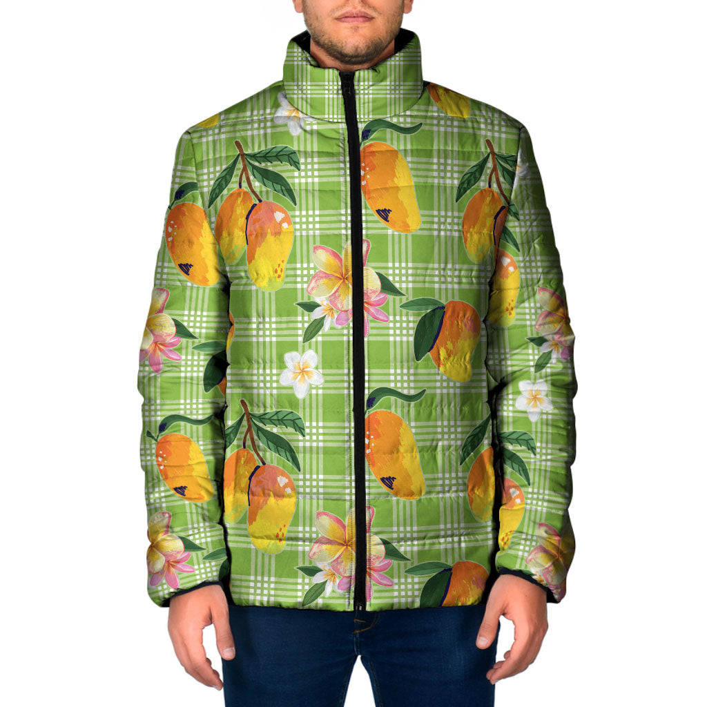 Aloha Hawaii Palaka Print Mango Plumeria Padded Jacket Cool Mint LT7 Men Mint - Polynesian Pride