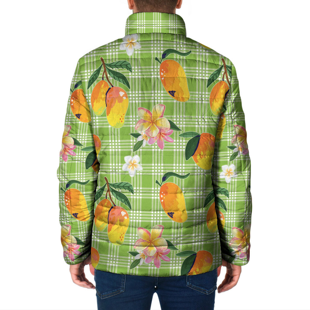 Aloha Hawaii Palaka Print Mango Plumeria Padded Jacket Cool Mint LT7 - Polynesian Pride