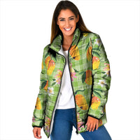 Aloha Hawaii Palaka Print Mango Plumeria Padded Jacket Cool Mint LT7 Women Mint - Polynesian Pride