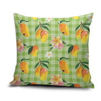 Aloha Hawaii Palaka Print Mango Plumeria Pillow Cover Cool Mint LT7 Mint - Polynesian Pride