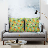 Aloha Hawaii Palaka Print Mango Plumeria Pillow Cover Cool Mint LT7 - Polynesian Pride