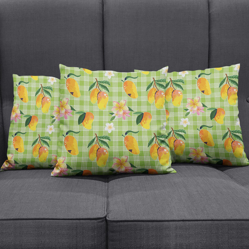 Aloha Hawaii Palaka Print Mango Plumeria Pillow Cover Cool Mint LT7 - Polynesian Pride