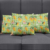 Aloha Hawaii Palaka Print Mango Plumeria Pillow Cover Cool Mint LT7 - Polynesian Pride