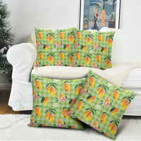 Aloha Hawaii Palaka Print Mango Plumeria Pillow Cover Cool Mint LT7 - Polynesian Pride