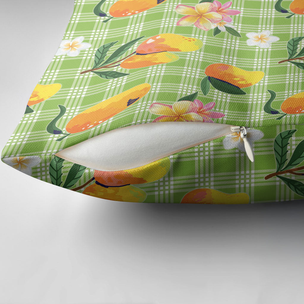Aloha Hawaii Palaka Print Mango Plumeria Pillow Cover Cool Mint LT7 - Polynesian Pride