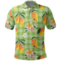 Aloha Hawaii Palaka Print Mango Plumeria Polo Shirt Cool Mint LT7 Mint - Polynesian Pride