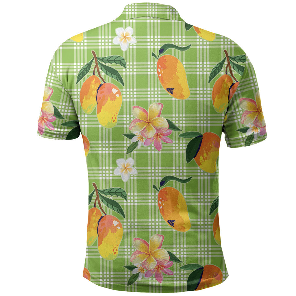 Aloha Hawaii Palaka Print Mango Plumeria Polo Shirt Cool Mint LT7 - Polynesian Pride