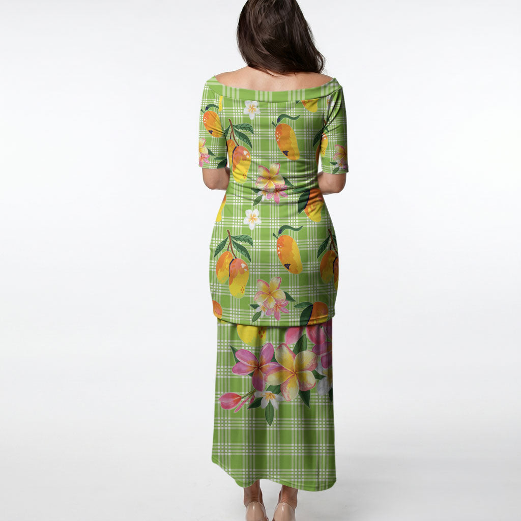 Aloha Hawaii Palaka Print Mango Plumeria Puletasi Cool Mint LT7 - Polynesian Pride