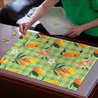 Aloha Hawaii Palaka Print Mango Plumeria Puzzle Cool Mint LT7 - Polynesian Pride