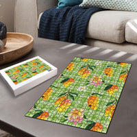 Aloha Hawaii Palaka Print Mango Plumeria Puzzle Cool Mint LT7 - Polynesian Pride