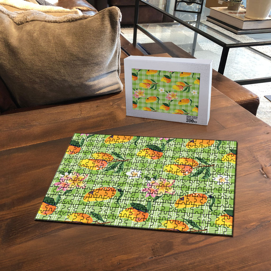 Aloha Hawaii Palaka Print Mango Plumeria Puzzle Cool Mint LT7 - Polynesian Pride