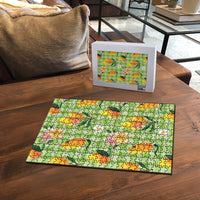 Aloha Hawaii Palaka Print Mango Plumeria Puzzle Cool Mint LT7 - Polynesian Pride